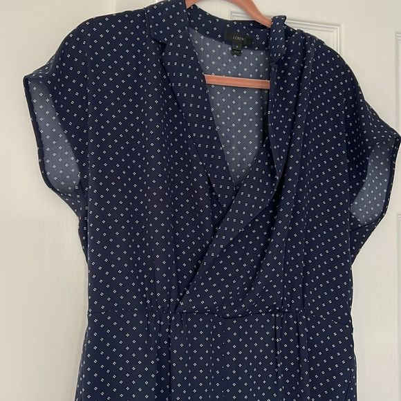 J. Crew Navy Faux Wrap Short Sleeve Polka Dot Jumpsuit Size 10 - Picture 2 of 5